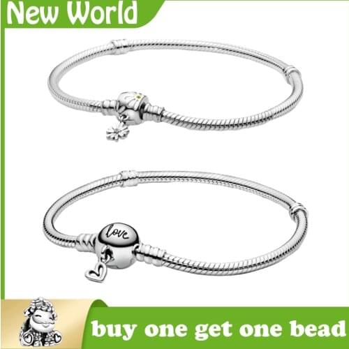 925 Silver Chain Charm Pando Bracelet Love shape & S925 Logo Fit DIY Beads for Women Handmade Christmas Gift Original Jewelry