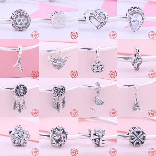 New Heart Family Flowers Moon Cute Lion Unicorn DIY Beads Fit Original Pandora Charms Bracelet For Women 925 Silver Jewelry Gift