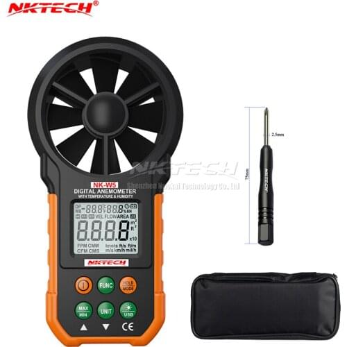 NKTECH NK-W5 Digital Anemometer Wind Speed Meter Air Flow Volume Ambient Temperature Humidity USB Data Upload Tester 9999 Counts