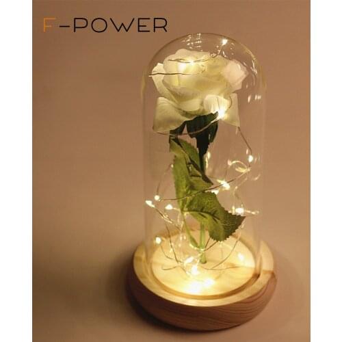 Simulation rose flower decoration Perpetual Rose Elegant Round Glass Cover with LED Light White Base Best Gift Home Decoration