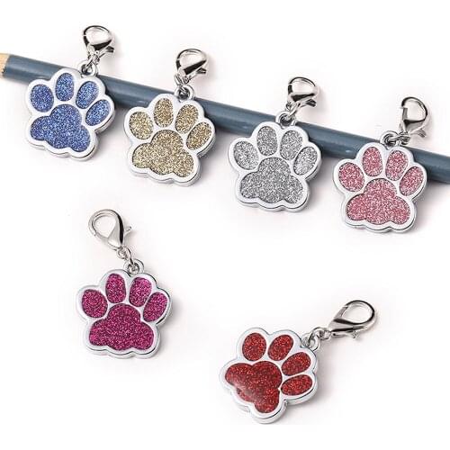 Custom Pet ID Tag Free Engraving Personalized Dog Cat Tags Necklace Collar Puppy Collar Tag Paw Glitter Pendant Pet Accessories