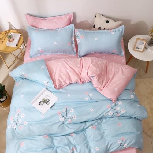 Flower Print Blue Pink Bed Cover Set Kid Boy Girl Duvet Cover Adult Child Bed Sheets And Pillowcases Comforter Bedding Set