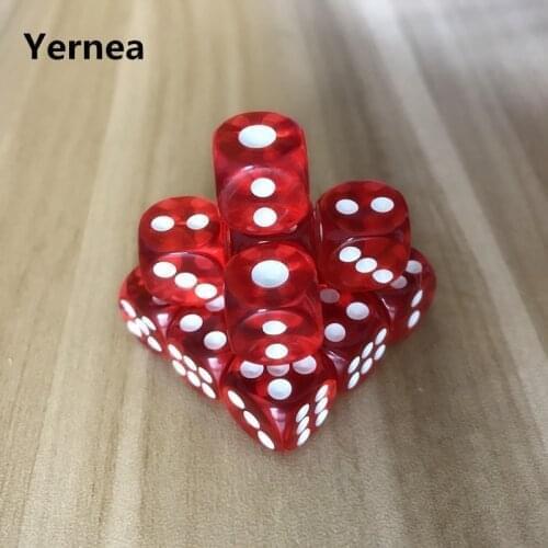 Dice 200Pcs/Lot Quality 12mm Acrylic Transparent Red Dice White Point Dice Hexahedron Fillet Entertainment Bar KTV Boardgame