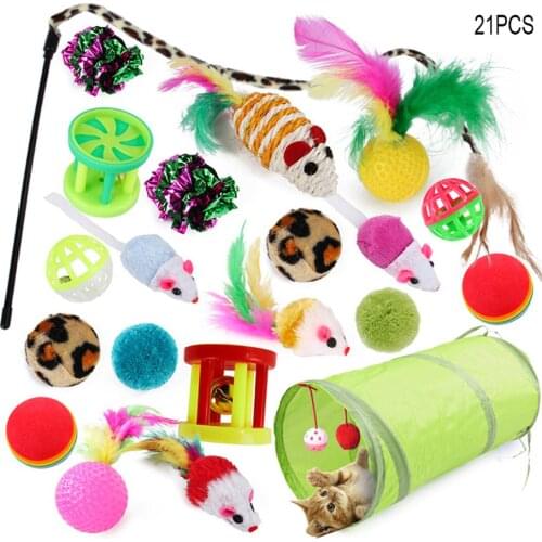 Colorful Cat Toys Pet Kit Collapsible Tunnel 4 Holes Play Tubes Balls Feather Mice Shape Pet Kitten Cat Interactive Supplies