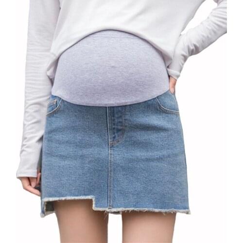 Summer New Irregular Skirt For Pregnant Women Mini Denim Skirts With Lining Shorts Pockets Cotton Empire Skirts