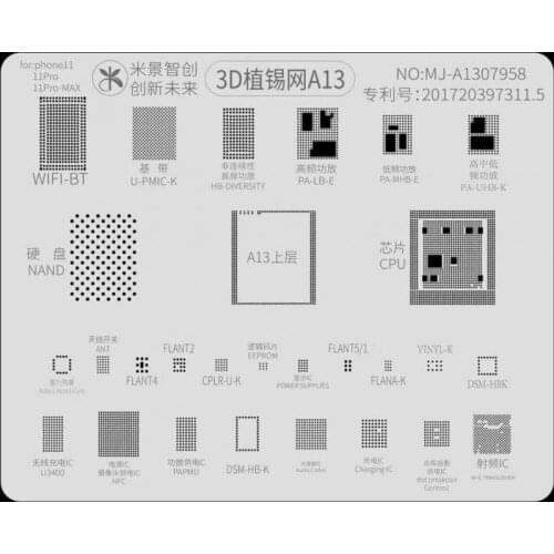 MJ 3D Steel BGA Stencil For iphone XS MAX XR 11 pro max CPU RAM power IC Solder Template Set A10 A11 A12 A13 Reballing Template