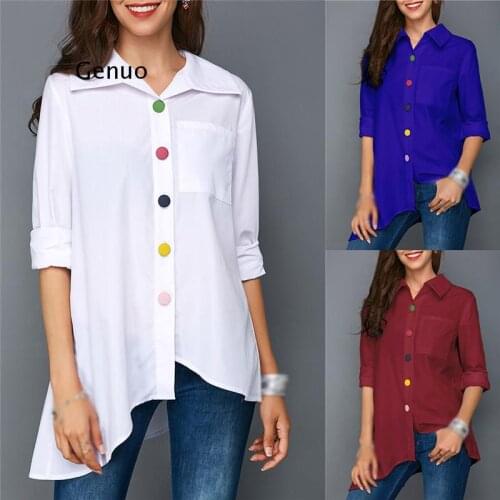 Fashion Women Tunic Blouse Autumn Plus Size Long Sleeve White Shirt Colorful Button Pocket Female Top Large Size Clothes