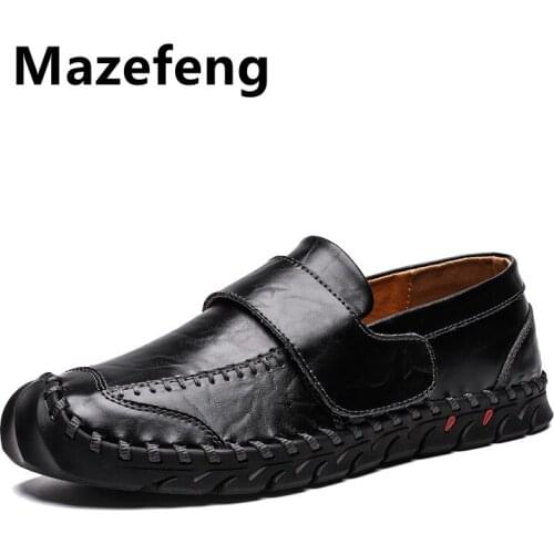 Spring Autumn Man Shoes Genuine Leather Casual Shoes Men Non-slip Hook & Loop Mans Footwear High Quality Male Flats New Arrival