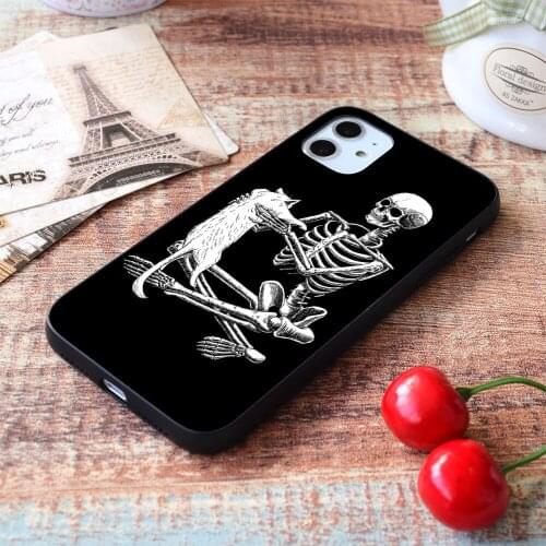 For iPhone Skeleton holding a cat Soft TPU Border Apple iPhone Case