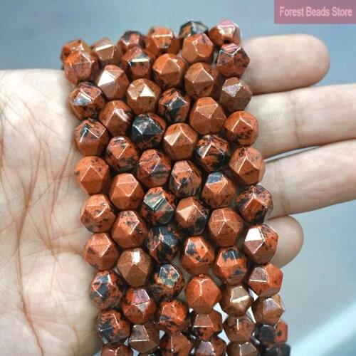 6 8 10MM Natural Faceted Mahogany Obsidian Stone Spacers Loose Beads DIY Bracelet Necklace Charms for Jewelry Making 15" Strand