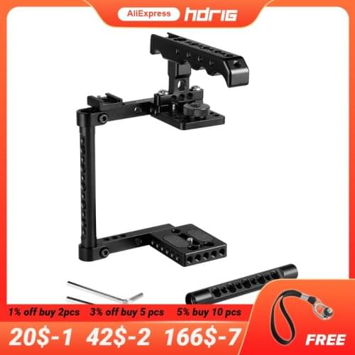 HDRIG Camera Cage Kit with Top Cheese Handle Shoe Mount for Canon 600D 70D 80D GH5 GH4 Left-hand Mounted