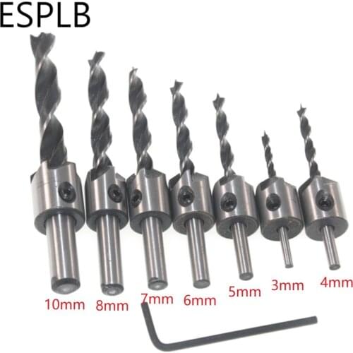ESPLB 7pcs 3mm-10mm HSS 5 Flute Countersink Drill Bits Set Reamer Woodworking Chamfer Drill Bit Power Tools