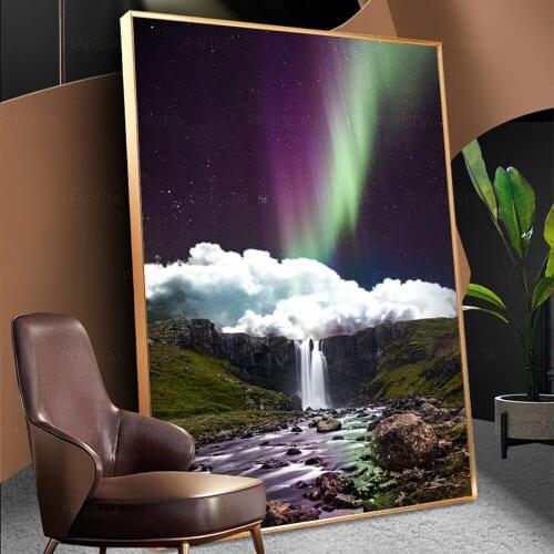 Wall Artwork Aurora Canvas Paintings Home Decor Waterfall Poster HD Prints Wonderland Pictures For Living Room Modular Framework