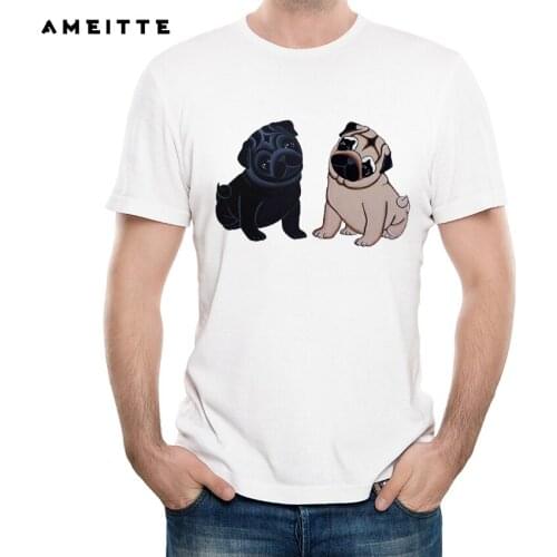 New Arrivals 2019 Cute Black Pug Puppies T-Shirt Mens Customied Animal Dog Printed T Shirt Summer Hipster Male Tops Tee lc3490