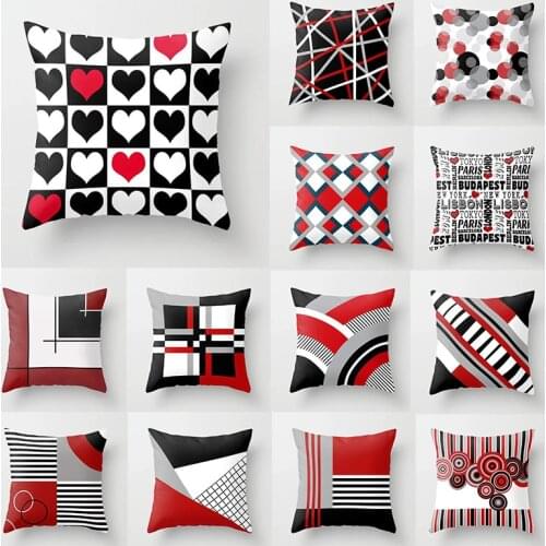 New Geometric Pillow Case Red Abstract Cushion Cover Plaid Striped Throw Pillow Cover Car Seat Sofa Soft Pillowcases Home Decor