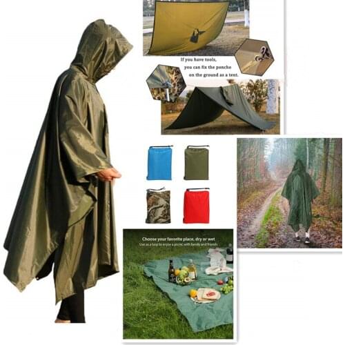 3 In 1 Outdoor Multifunction Military Waterproof Raincoat Men Women Awning From The Rain Motorcycle Rain Poncho Picnic Mat