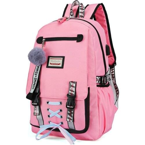 2020 Casual Style Backpack for Teenage Girls Usb with Lock Anti Theft Backpacks Women Book Bag Big High School Bag Youth College