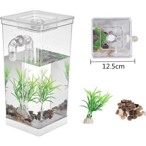 Self Cleaning Plastic Mini Fish Tank Bowl Incubator Desktop Decorative Aquarium Betta Fish Bowl Box for Office Home Decor
