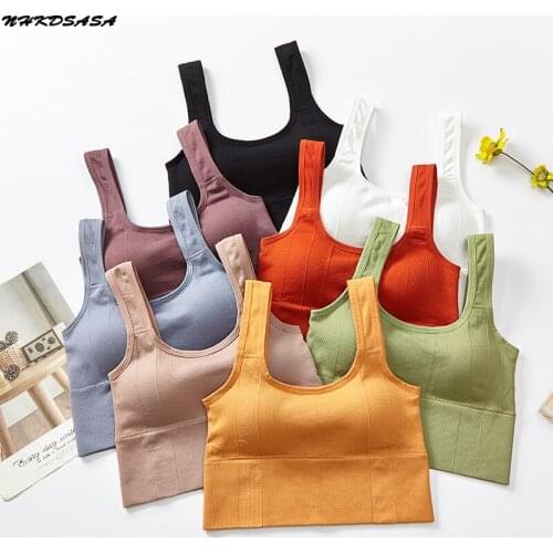 NHKDSASA Women Sexy Crop Top Knitted Tank Top Push Up Underwear Tube Top Square Collar With Pad Wireless Sports Padded Camisole