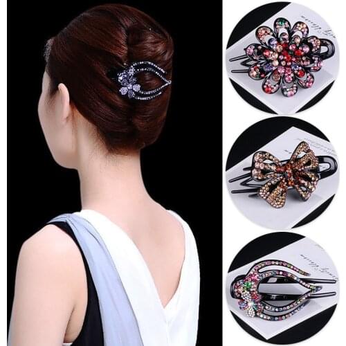 Rhinestone Flower Duckbill Hair Claws Vintage Crystal Beads Hair Clips Hair Accessories Shinning Hairpin Ponytail Headwear