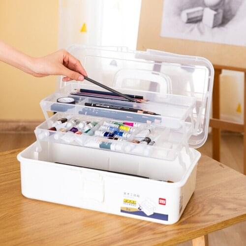 Three Layer Portable Art Tool Box Size Medium Storage Box Student Unisex Pencil Case Professional Paintbrush Pencil Box Supplies