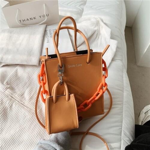 Trend - Mini Handbag, two pocket women, vertical design, acrylic chain strap, shoulder strap handbag, candy color, 2021