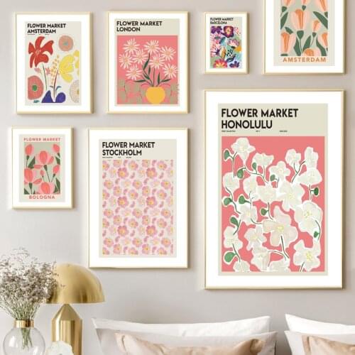 Vintage Colorful Flower Market Pairs London Barcelona Nordic Poster Wall Art Print Canvas Painting Decor Picture For Living Room