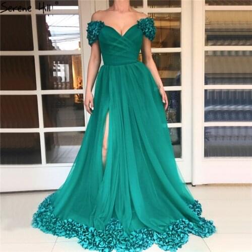 Green Off Shoulder Sexy Simple Prom Dresses Style 2020 Short Sleeves Tulle A-Line Prom Dresses Design BLA70134