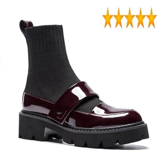 Ankle British Heel Style Thick Women 2021 New Vintage Slip-On Elastic Socks Boots Autumn Winter Luxury Platform Shoes