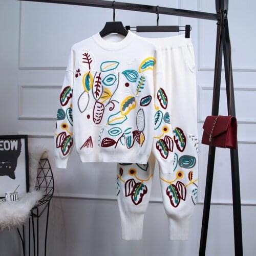 2020 Winter two piece set Women sweater sets suits fashion knitted set sweater+long Pants Track Suits Autumn girl Knitted suit