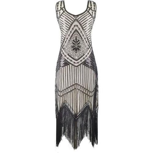 Vintage 1920s Flapper Great Gatsby Sequins Dress Runway V-neck Backless Tassel Bead Women Dresses Femme New