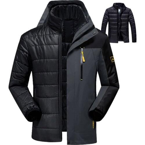 Winter Windbreaker Jacket Coats Men Fashion 2 in 1 Skiing Outwear Thicken Warm Down Parka Waterproof Hood Men Jacket Size L- 6XL