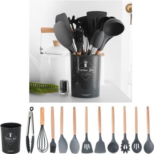 1pc Kitchen Utensils Silicone Cooking Ladle Spatulas Spoons Brush Whisk Tong