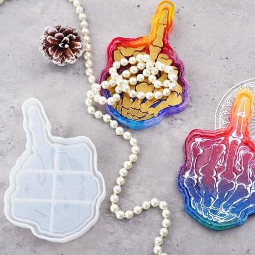 1PCS Mirror Silicone Resin Mold Hand Than Middle Finger Skull Epoxy Silicone Mould Handmade DIY Plate Resin Art Mold Decoration