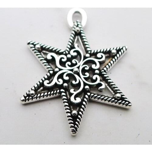 15 PCS/Lot 19mm*25mm Pendant Antique Silver Color Hexagon Star Charms For DIY Jewelry Making DIY Handmade Craft