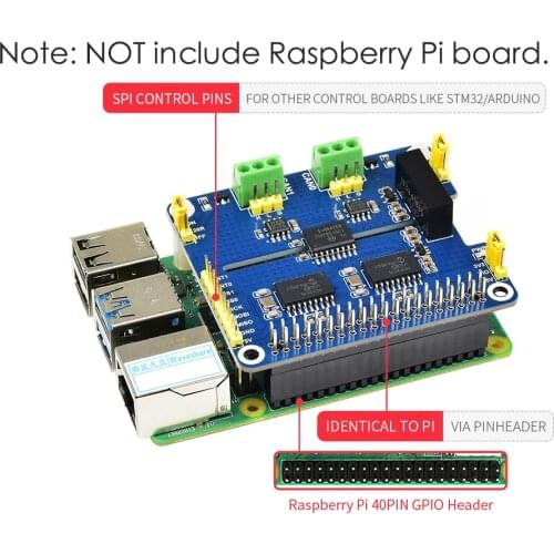 2-Channel Power Isolated CAN BUS Communication Expansion Board Module HAT for Raspberry Pi 3 4 B+ Zero W H Accessories