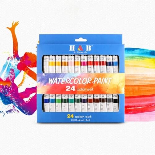 24 Colors 12ml Watercolor Paints Pigments Set for Kids Adults Students Professional Beginners Painting Graffiti Art Supplies