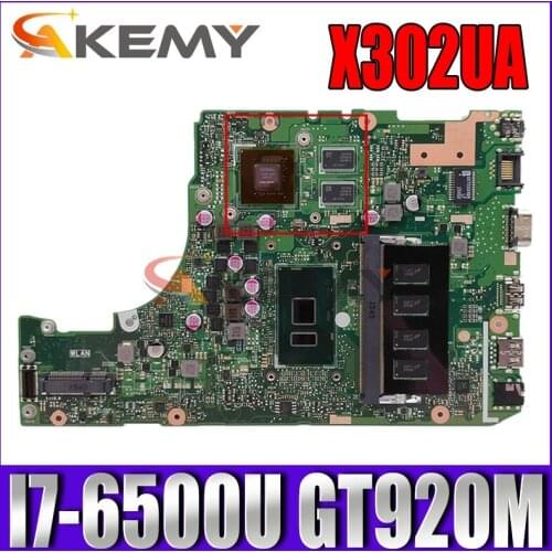 Akemy X302UA_UJ Laptop motherboard for ASUS X302UV X302UA X302UJ original mainboard 4GB-RAM I7-6500U GT920M