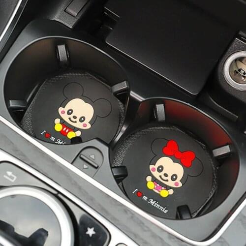 Disney Minnie Mickey Car Water Coaster Creative Cartoon Cute Girl Storage Interior Anti-slip Mat Silicone Car Universal Mat