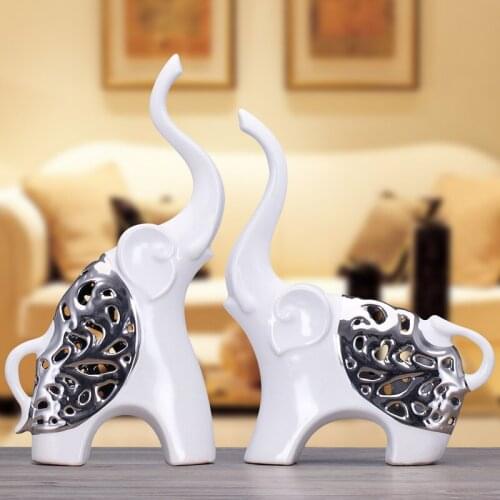 WHITE SILVER CERAMIC AFRICAN ELEPHANT HOME DECOR CRAFTS ROOM DECORATION CERAMIC KAWAII ORNAMENT PORCELAIN ANIMAL FIGURINES