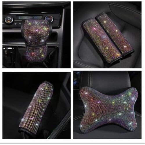 Car interiors handbrakes seatbelts shoulder pads sparkling diamonds ladies car decorative headrests