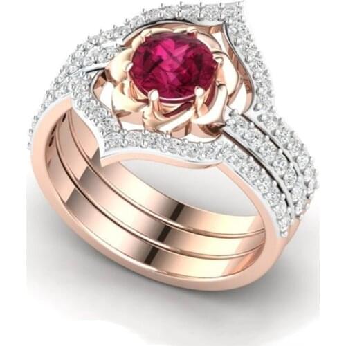 Exquisite Flower Ring Natural Crystal Ring Anniversary Proposal Jewelry Gift Women Engagement Wedding Ring 3 Pcs / set