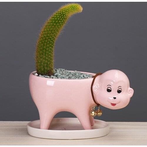 Ceramic Animal Flowerpot with Leaking Hole Saucer Trays Decorative Succulent Planter Pot plant flower ornaments with tray