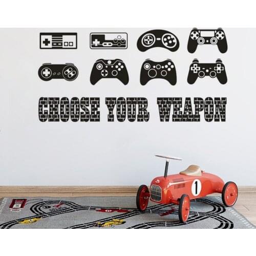 Video Games Controller Vinyl Wall Decal Boys Games Roon Decor Controller Types Wall Sticker Choose Your Weapon Quote Mural AZ668