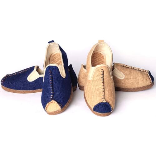 Men Women Handmade Loafers Flax Casual Slip-On Shoes Tai Chi Kungfu Performance Retro Footwear Breathable Comfortable Loafers