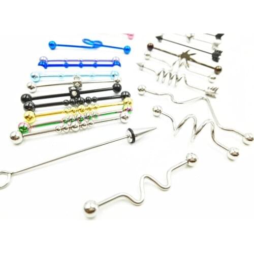 Lot50pcs Free Shippment Industrial Barbell Ear Long Barbells Ear Piercing 14g and 16g Mix Earring Body Piercing