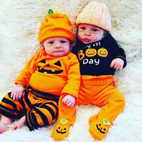Fashion Halloween Newborn Baby Girls Boy Romper Letter My First Boo DAY Pumpkin Jumpsuit Clothes Outfit festival Set Autumn Chic