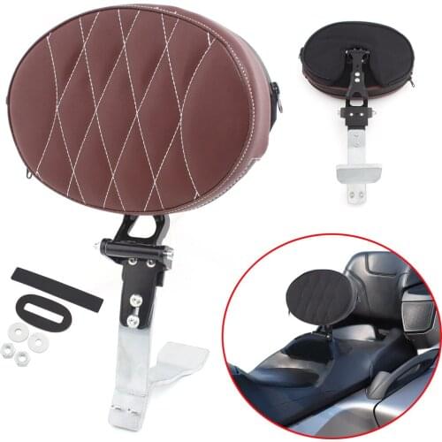 Motorcycle Driver Backrest Pad Leather Rider Backrest Brown Diamond Adjustable Storage Pouch For Can-am Can Am Spyder RT 08-17