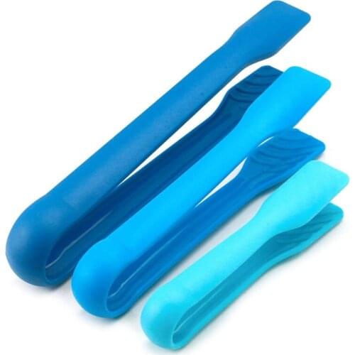 Set of 3 Tone Blue Compact Large Medium Small Plastic Cooking Tongs