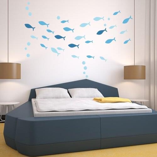 Blue Small Fish Wall Stickers Home Office Decor Art Kids Room Nursery Wall Decoration DIY Children Bedroom Decals for Furniture
